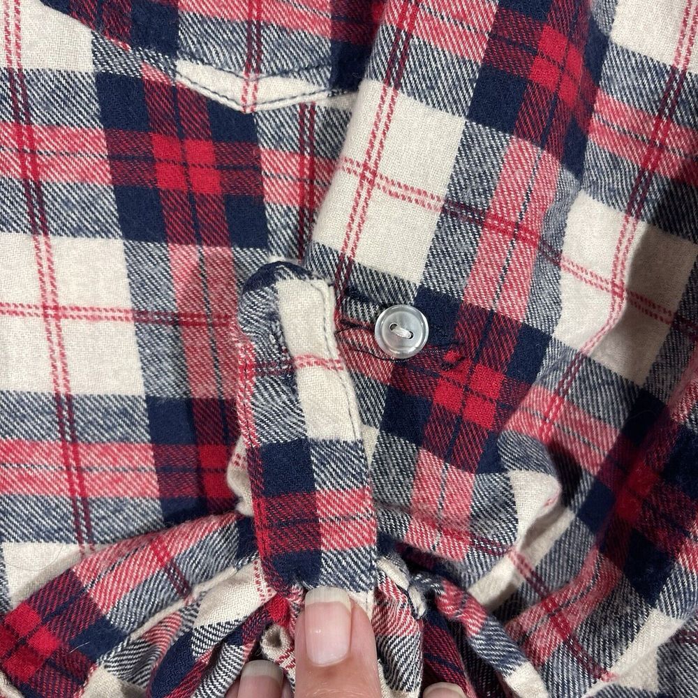 YMI Flannel Shirt Womens Juniors Medium Long Sleeve Plaid Pearl Snap Red Blue - Picture 12 of 12